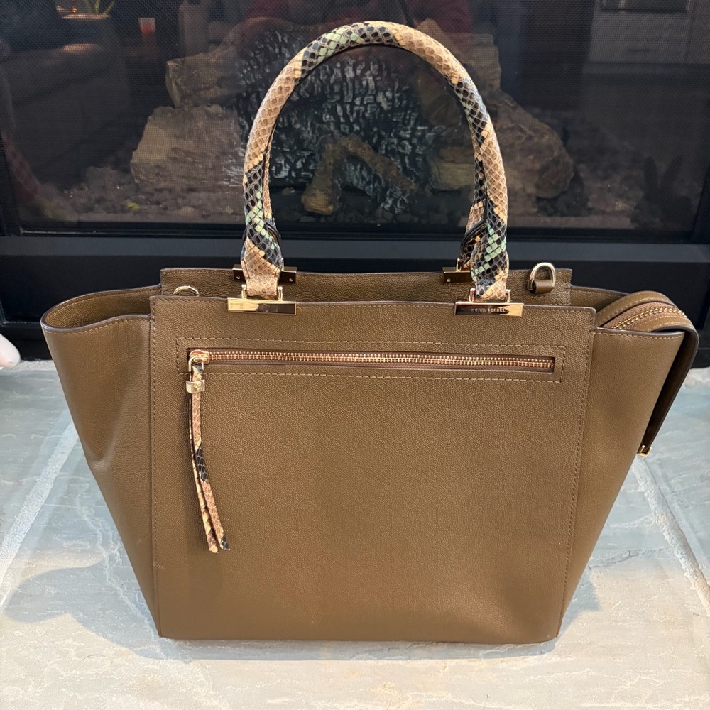 Henri Bendel RARE Large Gotham Snake Tote in Olive Brown
